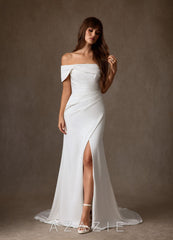 Azazie Chandler Diamond White Sheath Crepe Back Satin Dress