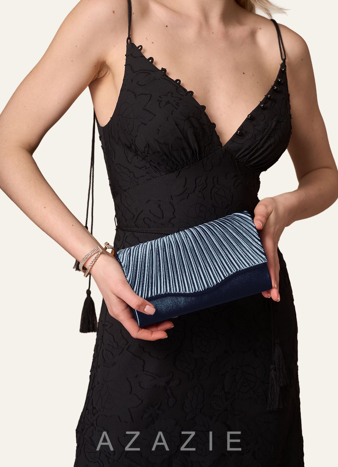 Matching Color Pleated Metallic Satin Envelope Clutch  dark_navy