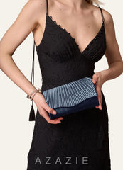 Matching Color Pleated Metallic Satin Envelope Clutch  dark_navy