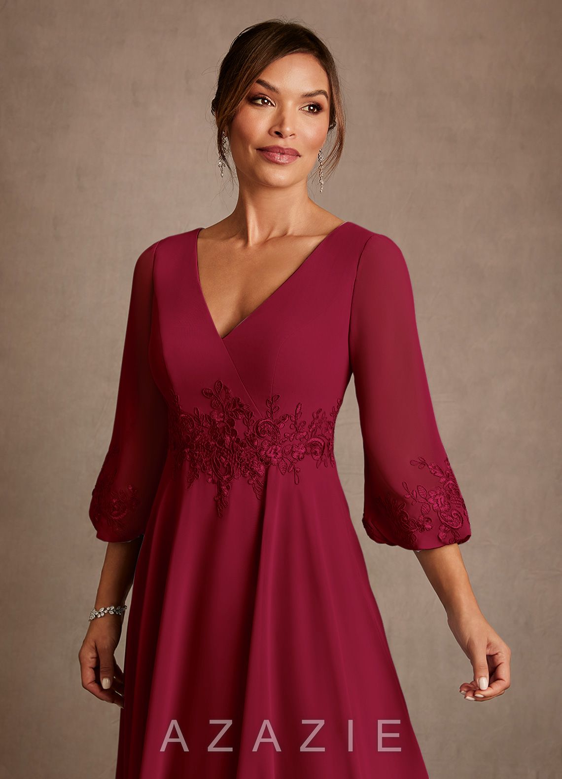 Azazie Yorba Burgundy A-Line Lace Chiffon Dress burgundy