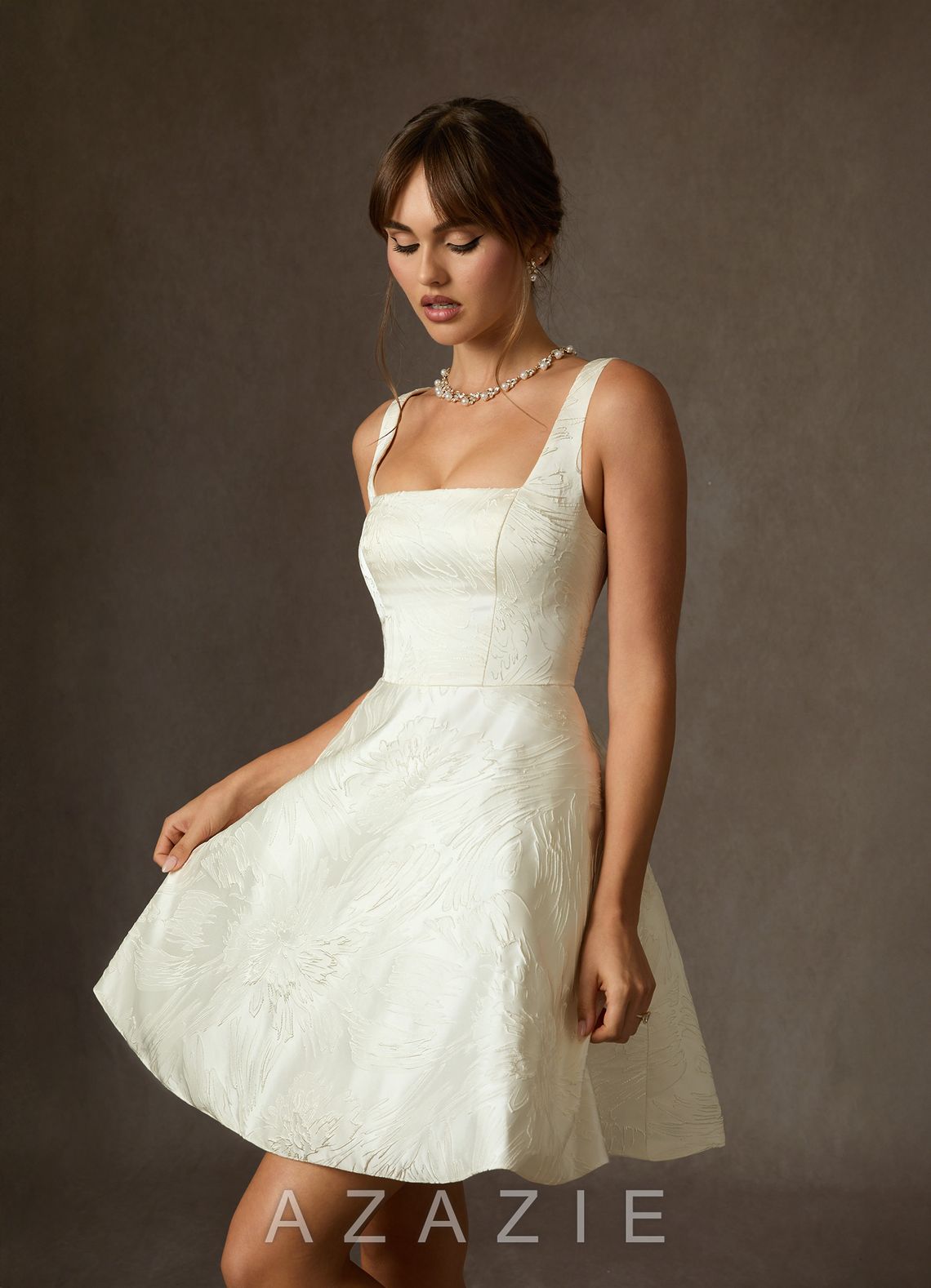 Azazie Regina Antique White A-Line with Pockets Floral Jacquard Dress antique_white