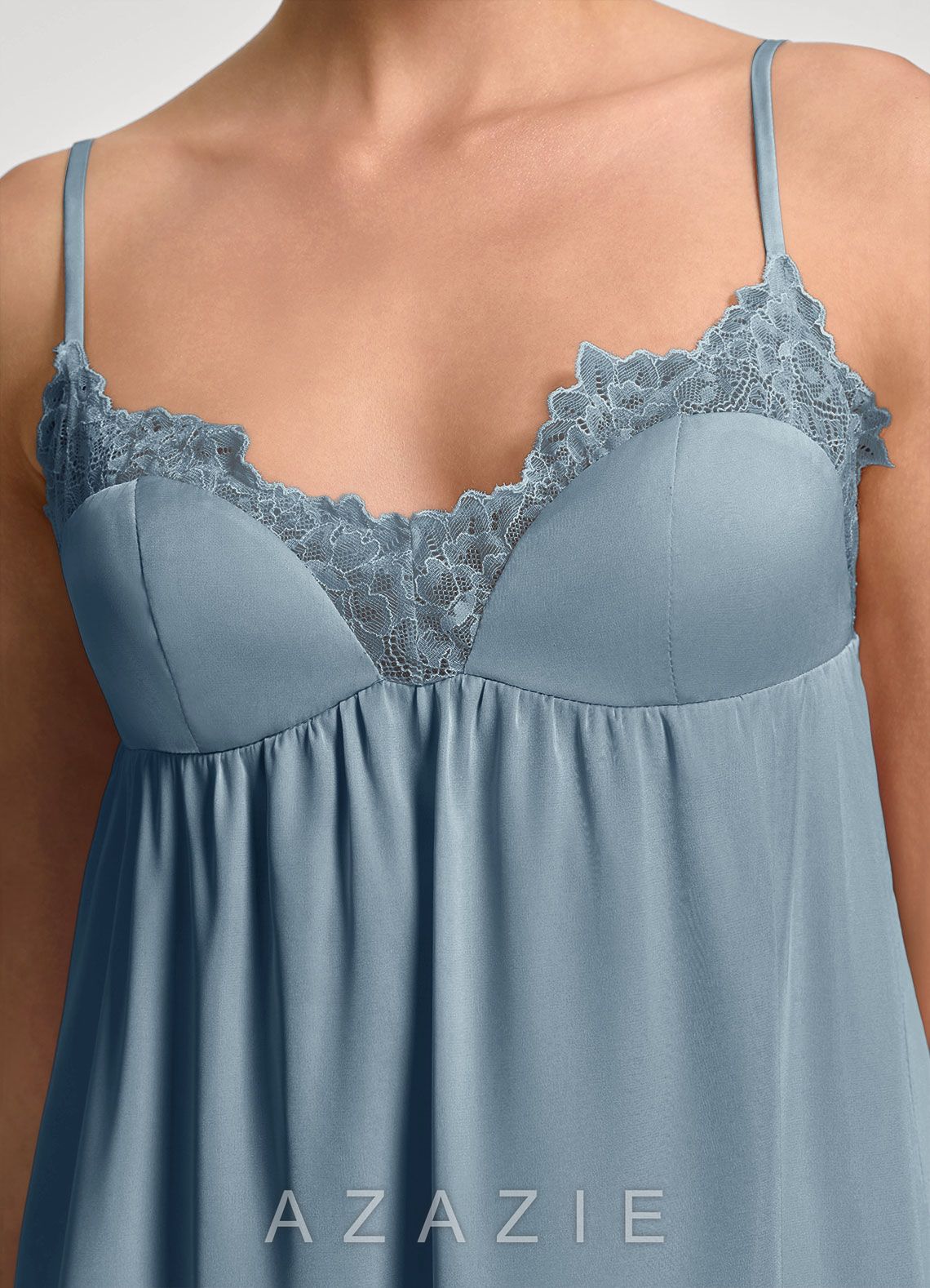 Satin Lace Bridal Chemise Slip Nightgown  dusty_blue