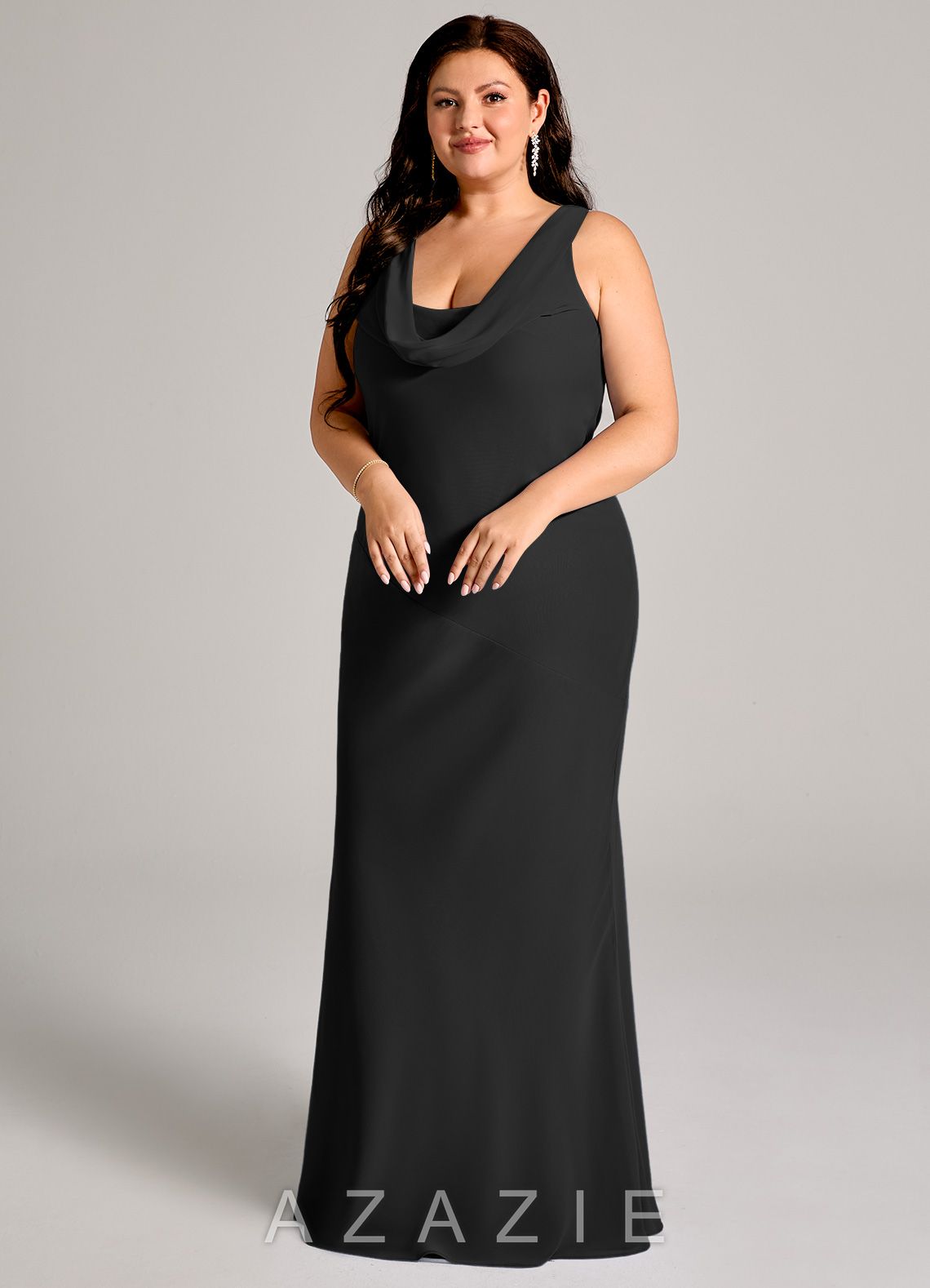 Azazie Rylina Black Mermaid Pleated Chiffon Dress black