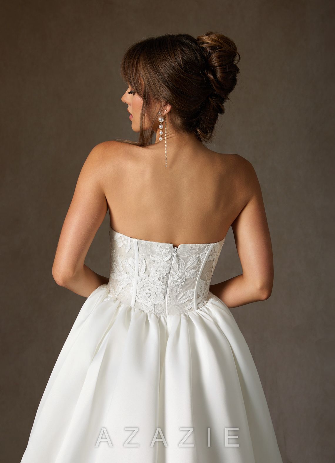 Azazie Mirabeth Diamond White Ball-Gown Strapless Lace Dress diamond_white