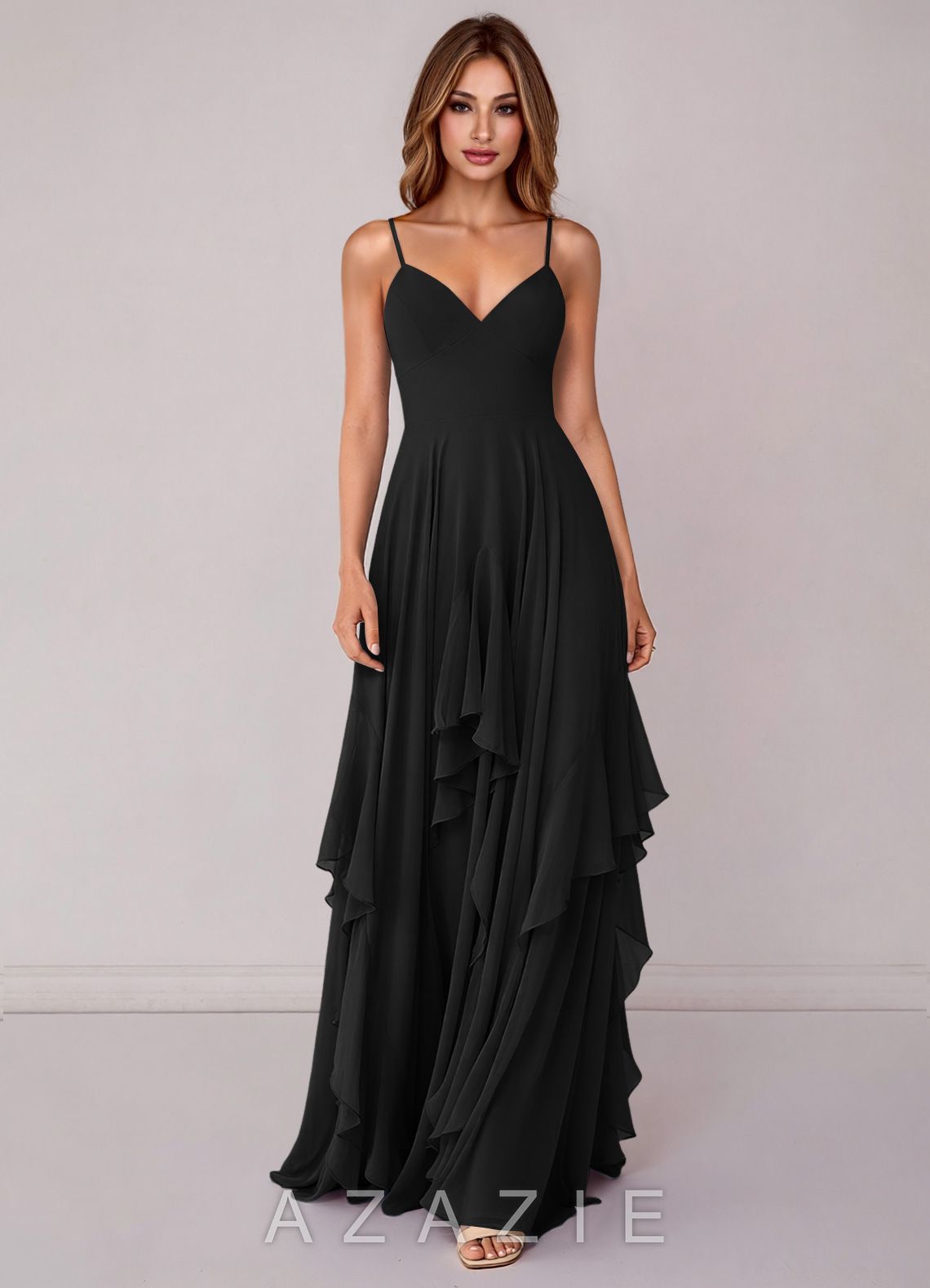 Azazie Zaina Black A-Line Chiffon Dress black