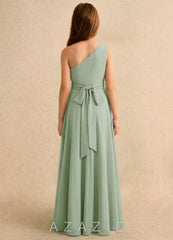 Azazie Puddles Girls Formal Dusty Sage A-Line One Shoulder Chiffon Dress dusty_sage