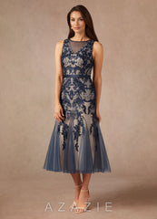 Azazie Herrin Dark Navy Champagne Mermaid Lace Dress dark_navy/champagne