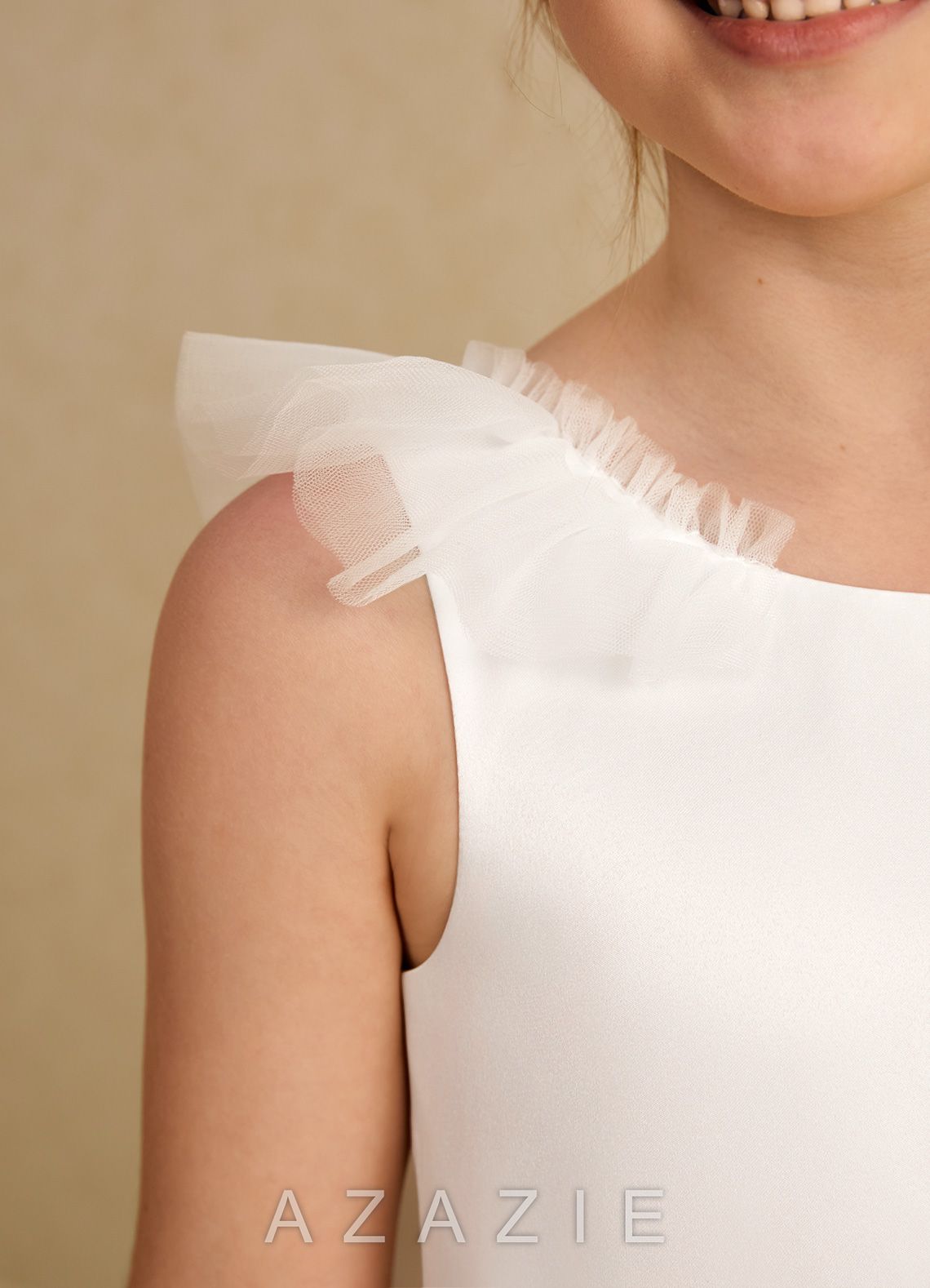 Azazie Amber Ivory Dusty Blue A-Line Bow Tulle Dress ivory/dusty_blue