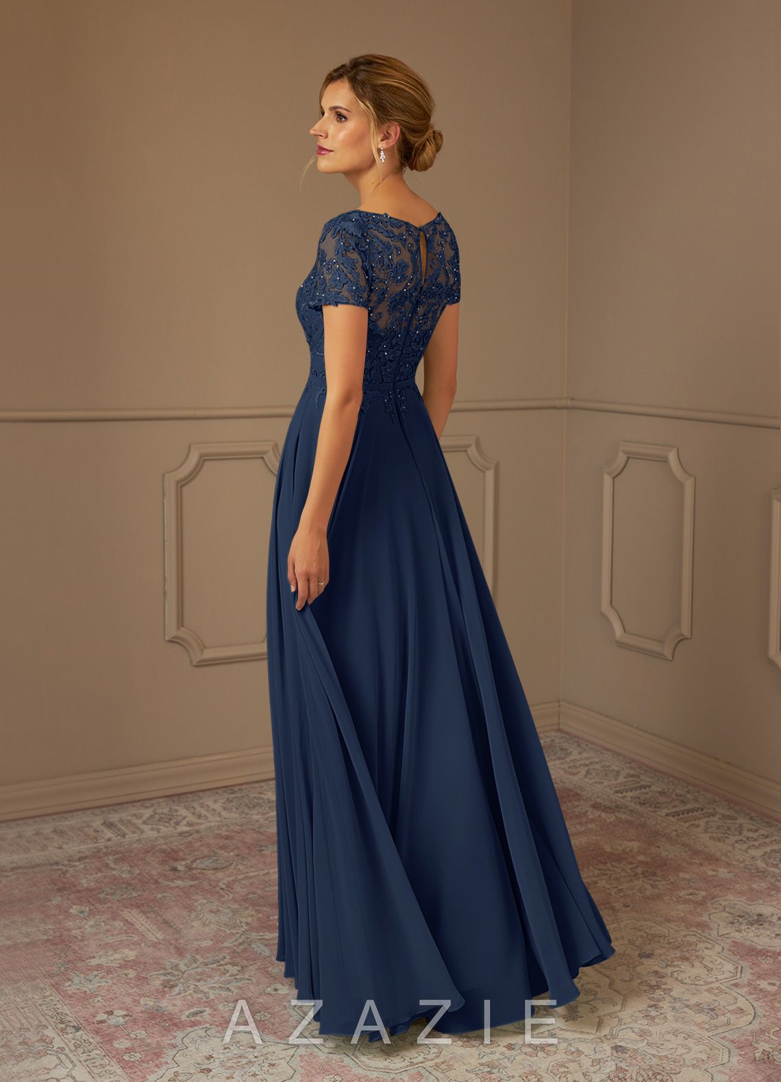 Azazie Adina Dark Navy A-Line Boatneck Sequins Chiffon Dress dark_navy