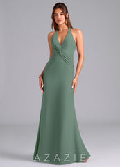 Azazie Valerie Eucalyptus Mermaid Pleated Chiffon Dress eucalyptus