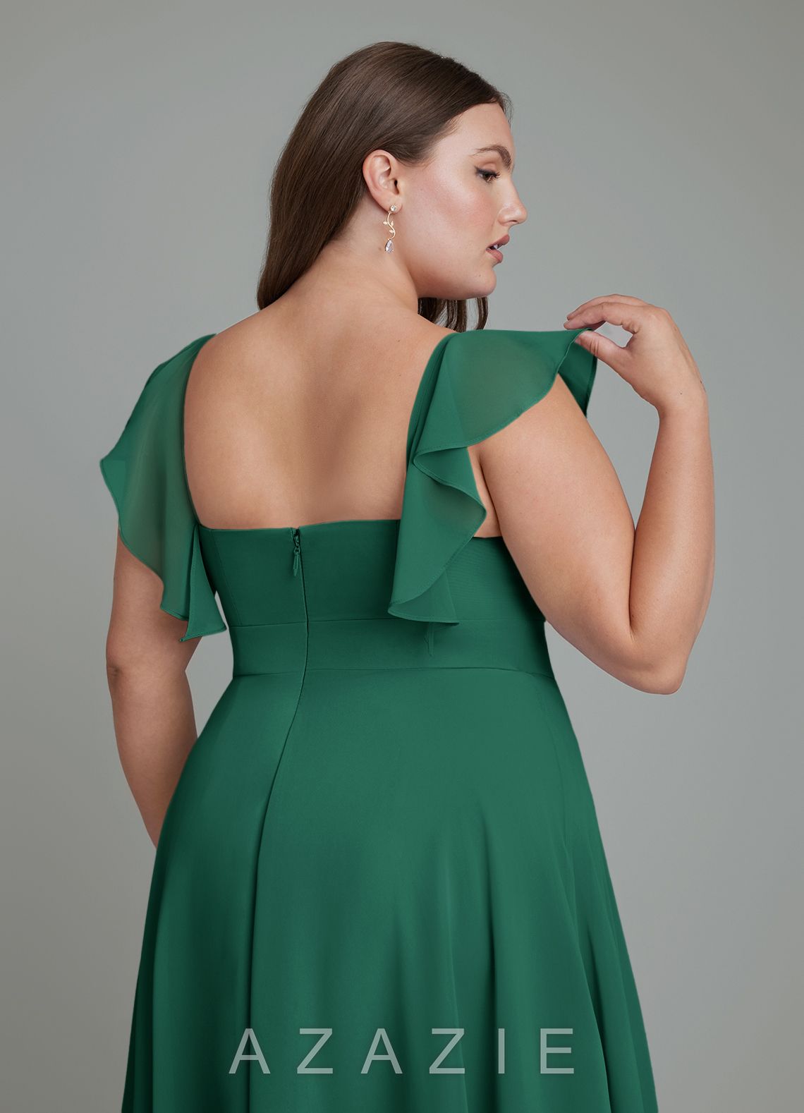 Azazie Leilani Emerald A-Line Pleated Chiffon Dress emerald