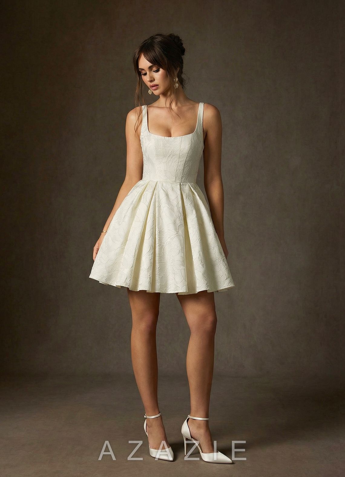 Azazie Ruby Antique White A-Line with Pockets Floral Jacquard Dress antique_white