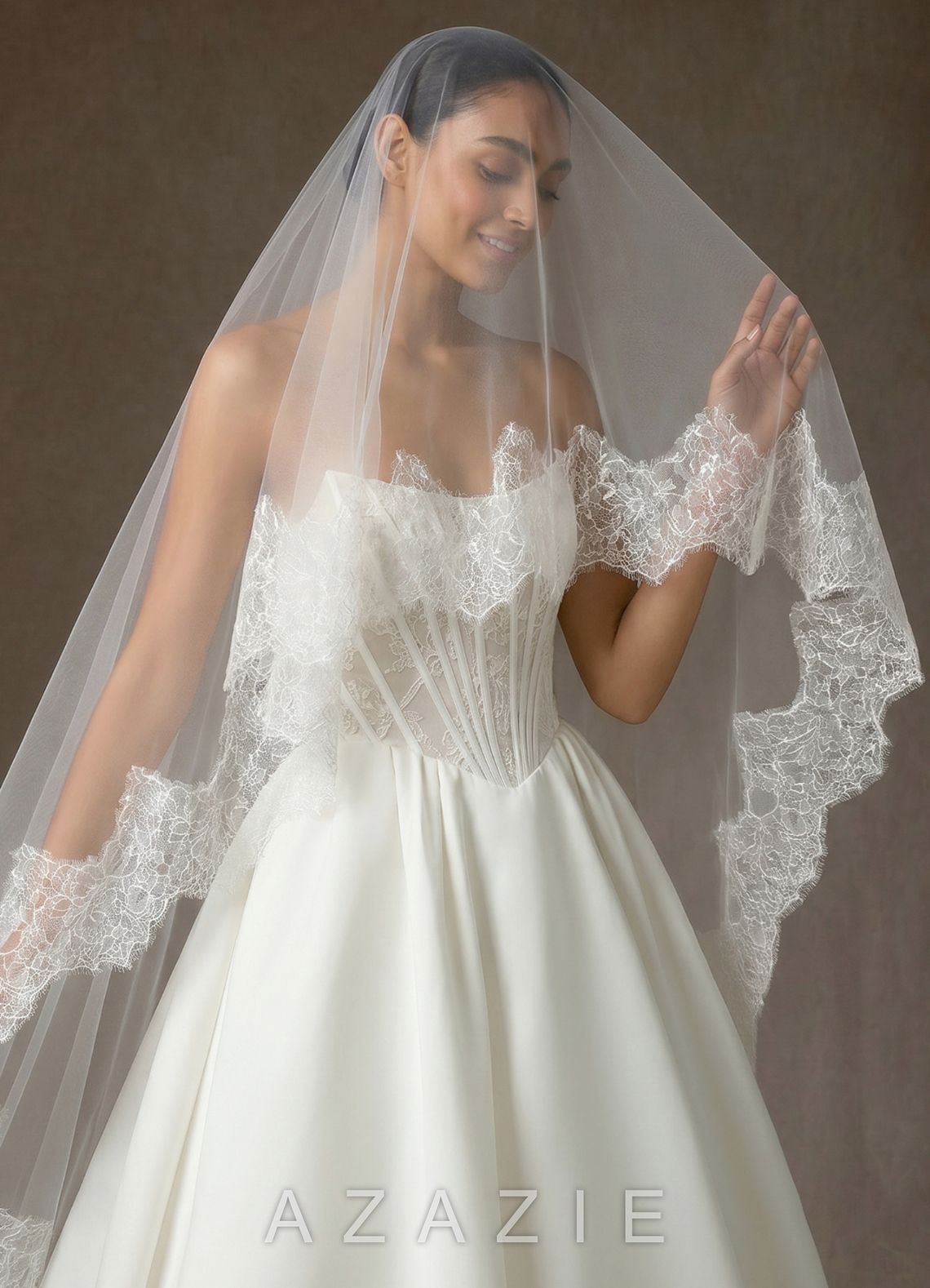 Two-Tier Scalloped Lace Evangeline Fingertip Veil  diamond_white