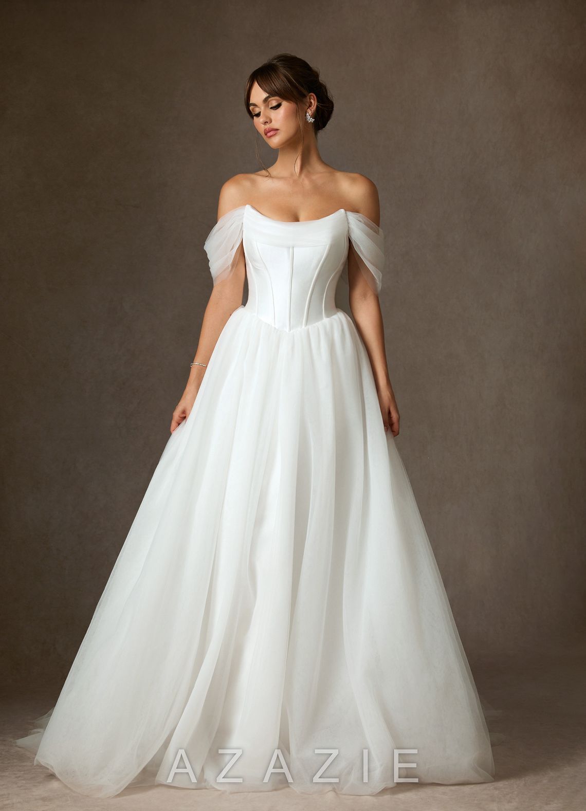 Azazie Adalyn Diamond White Ball-Gown Tulle Dress diamond_white