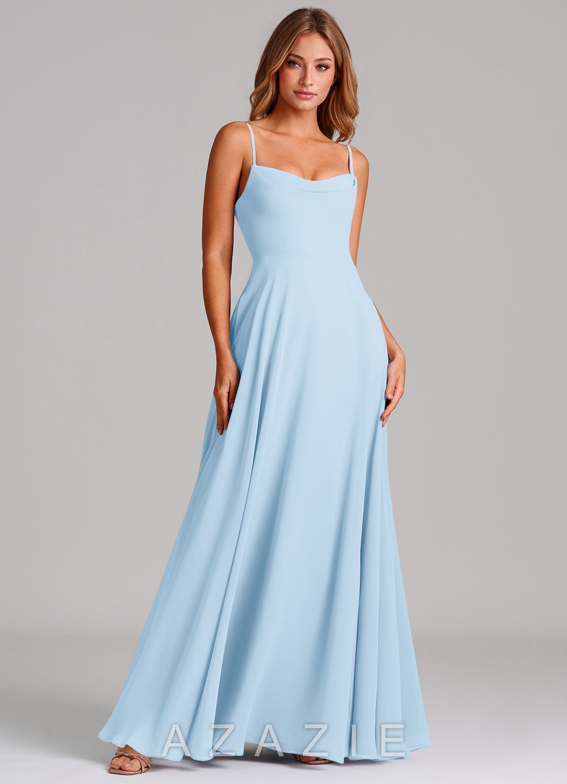 Azazie Elle Sky Blue A-Line Pleated Chiffon Dress sky_blue