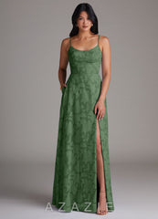 Azazie Moira Eucalyptus A-Line Side Slit Floral Burnout Dress