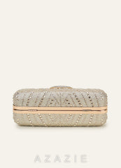Crystal Embellished Clutch Bag with Dual Detachable Chain Straps