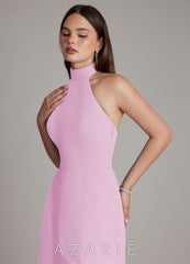 Azazie Myra Candy Pink A-Line High Neck Chiffon Dress candy_pink