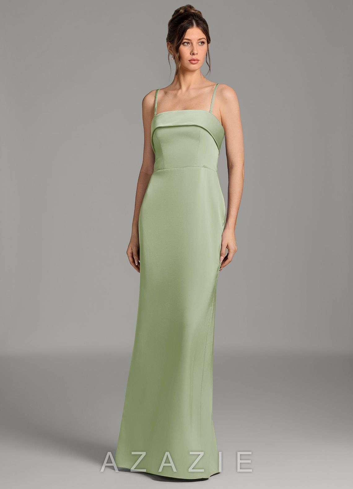 Azazie Phoenyx Dusty Sage Sheath Strapless Stretch Satin Dress dusty_sage