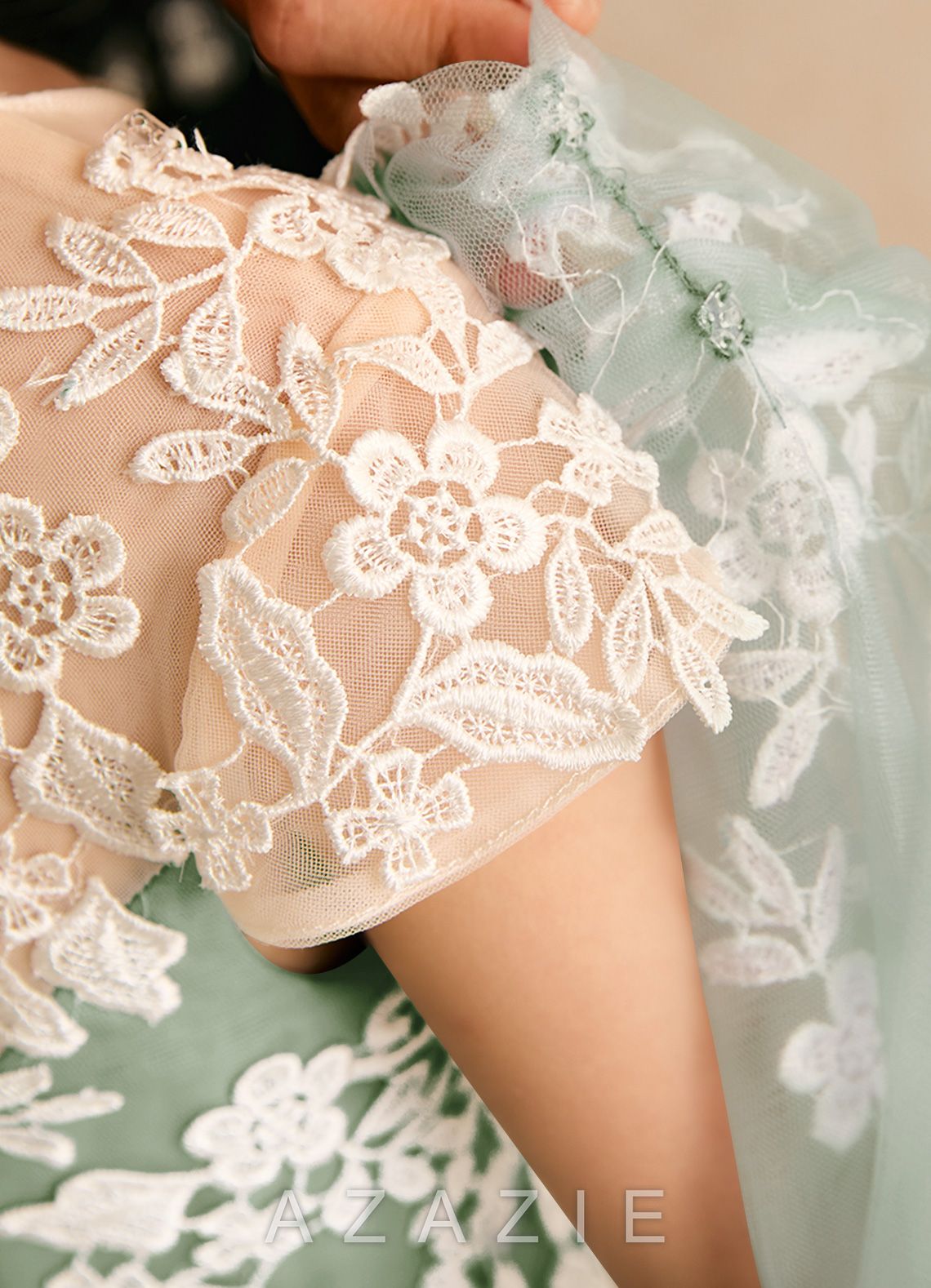 Azazie Dandelion Dusty Sage Ball-Gown Lace Dress dusty_sage