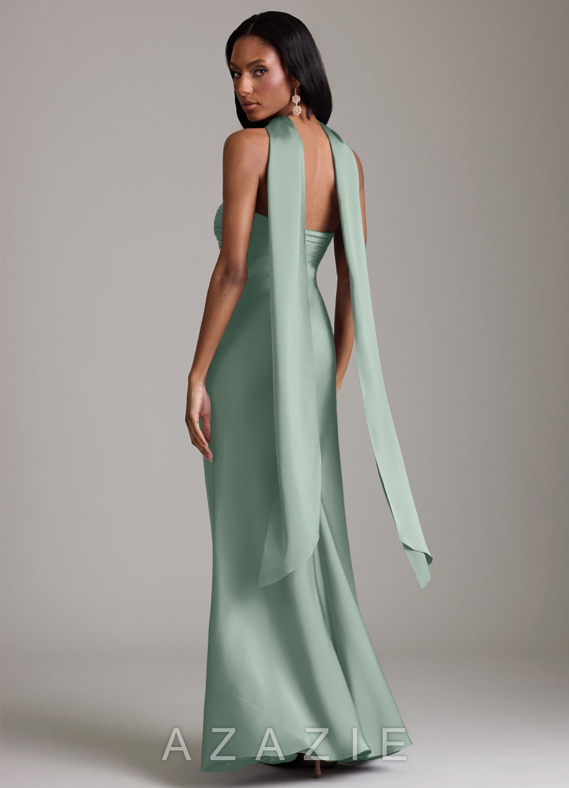 Azazie Saylor Agave Mermaid Strapless Stretch Satin Dress agave