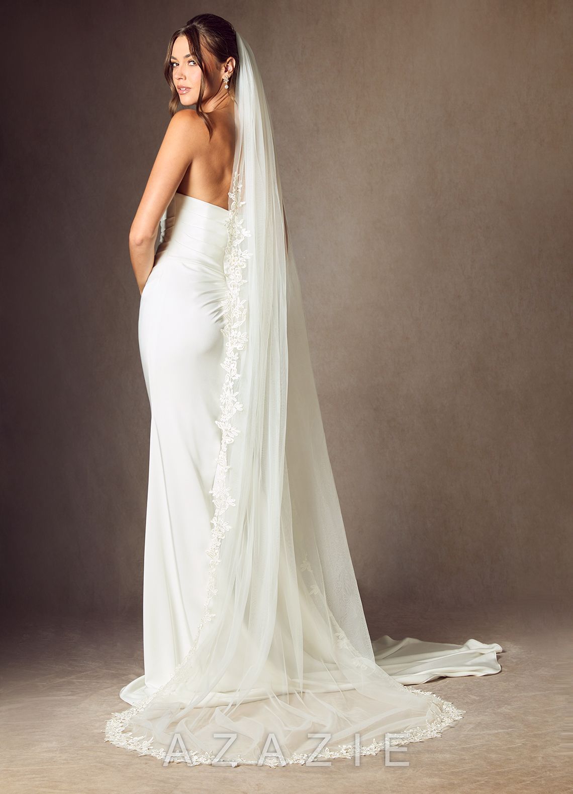 Cordelia Flower Lace Chapel Length Veil  cream
