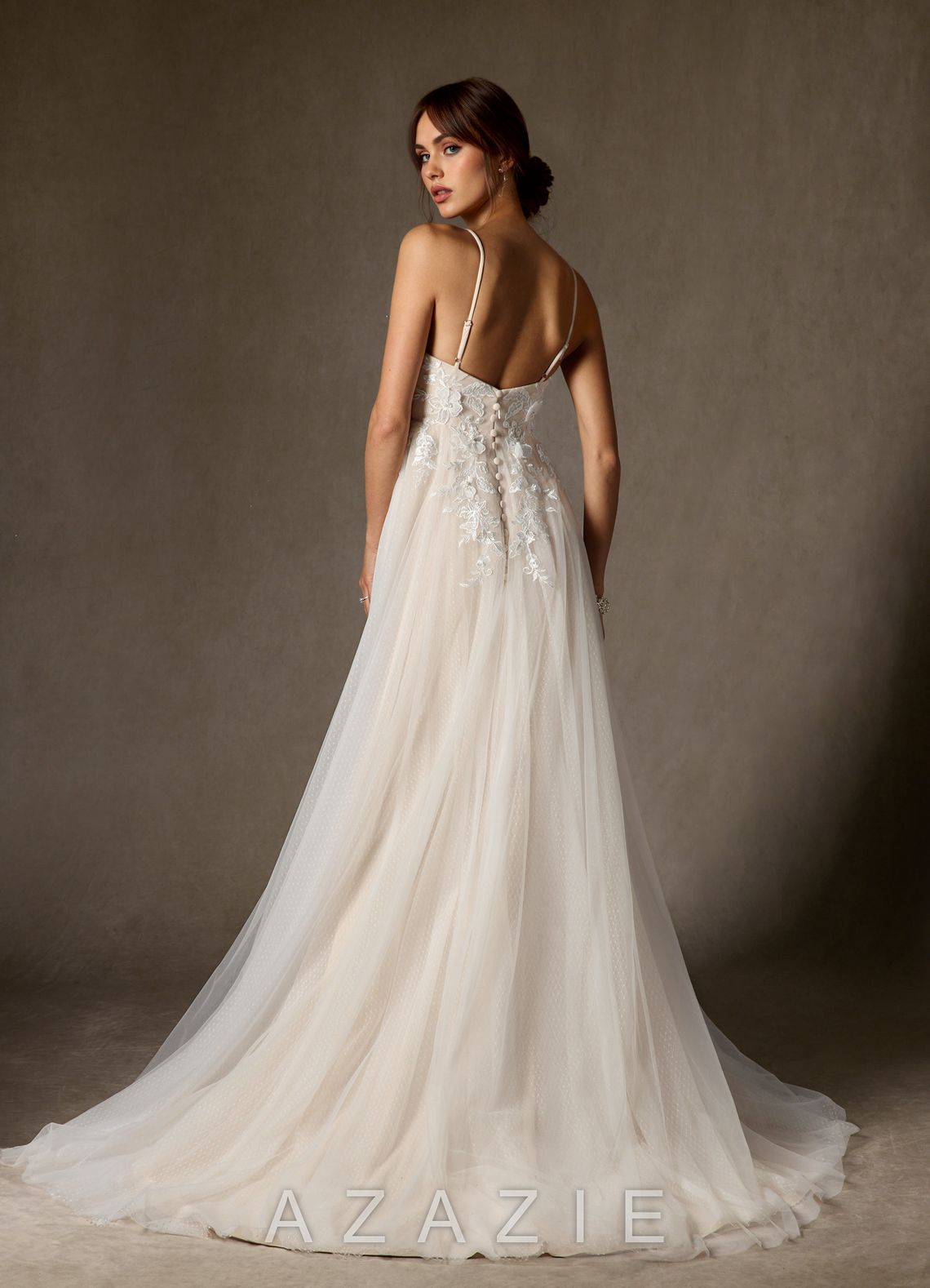 Azazie Nikita Wedding Dress Diamond White Champagne A-Line Sequins Tulle Dress diamond_white/champagne