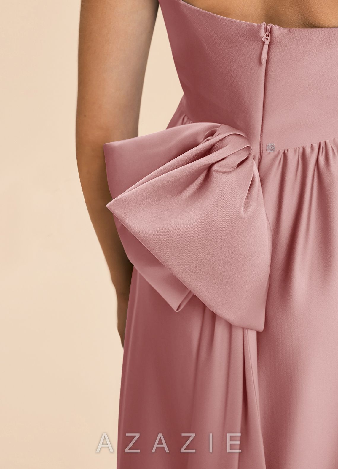 Azazie Kai Junior Dusty Rose A-Line Pleated Stretch Satin Dress dusty_rose