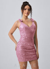 Josephine Light Pink Sequin Floral Cross Back Mini Dress
