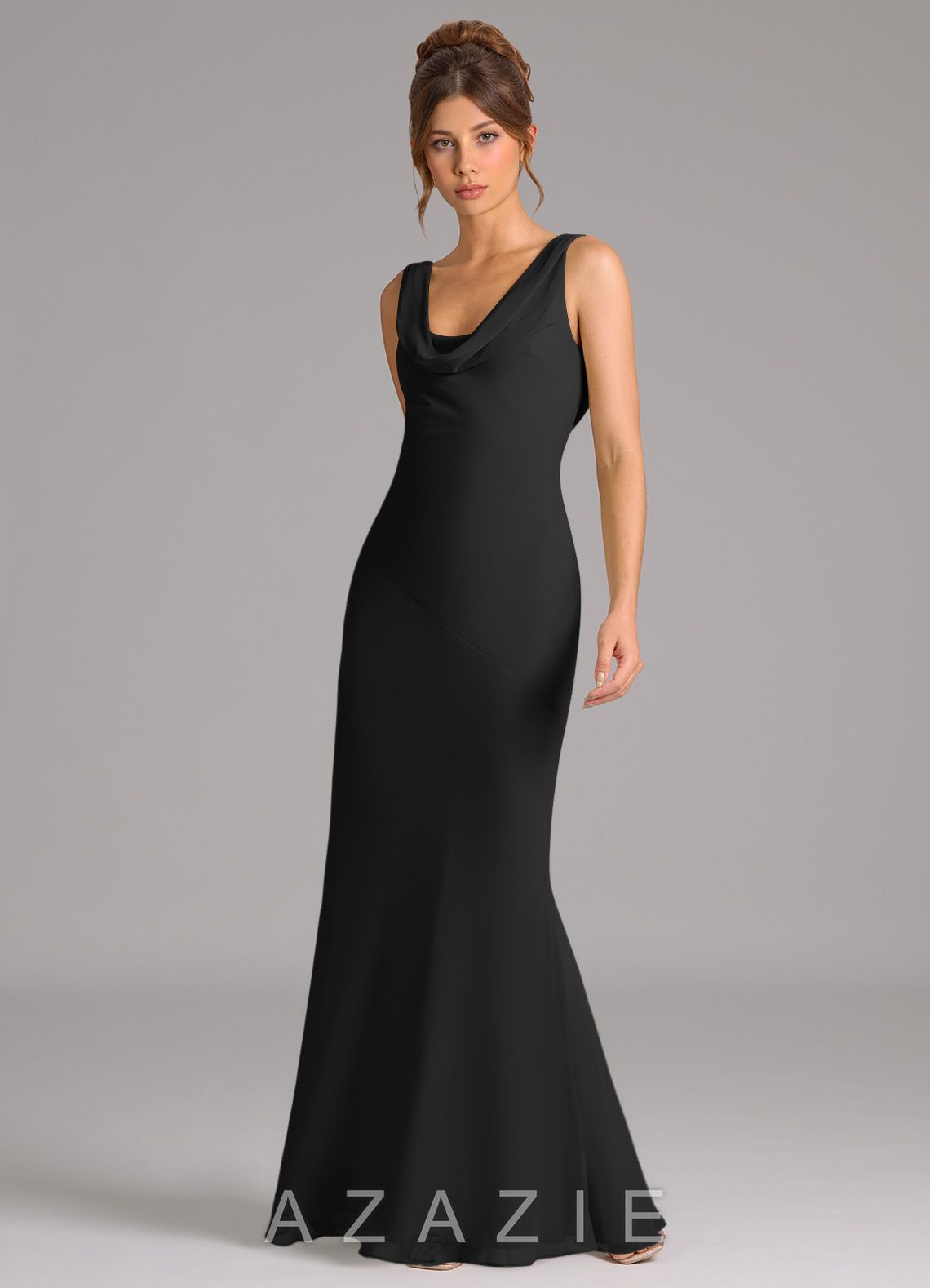 Azazie Rylina Black Mermaid Pleated Chiffon Dress black