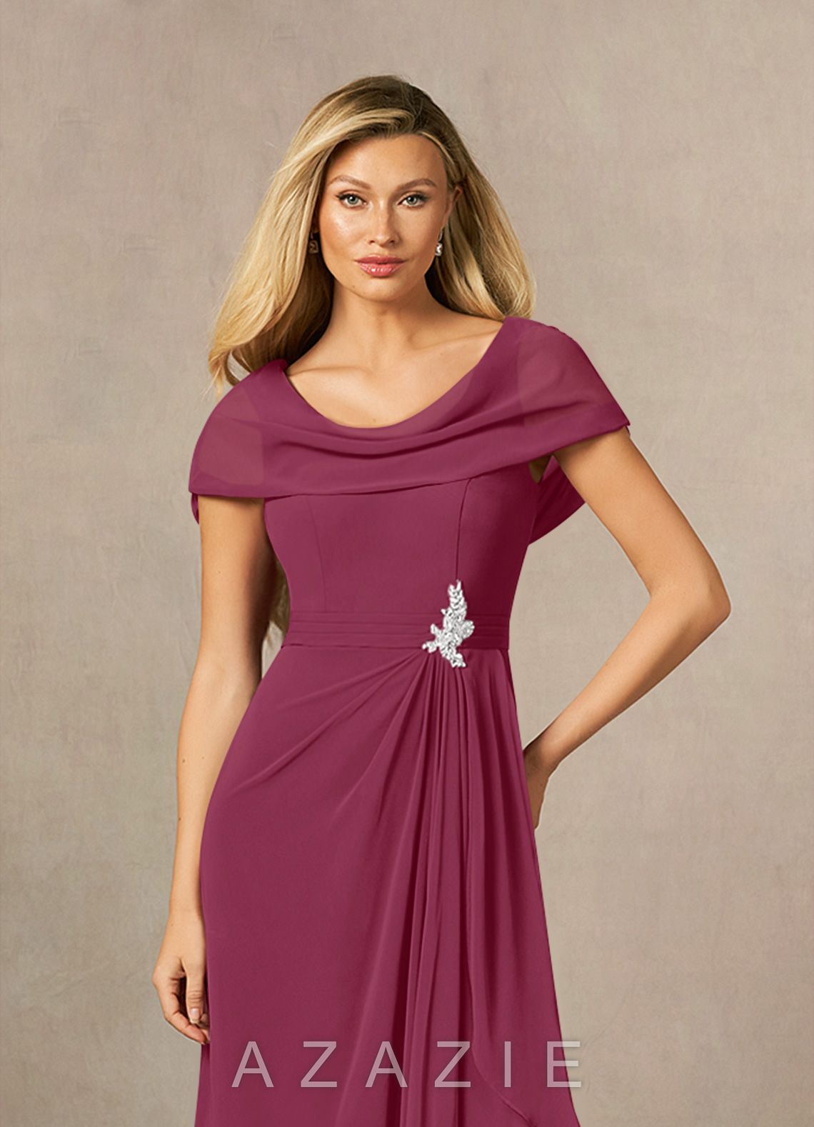 Azazie Mary Mulberry A-Line Side Slit Chiffon Dress mulberry