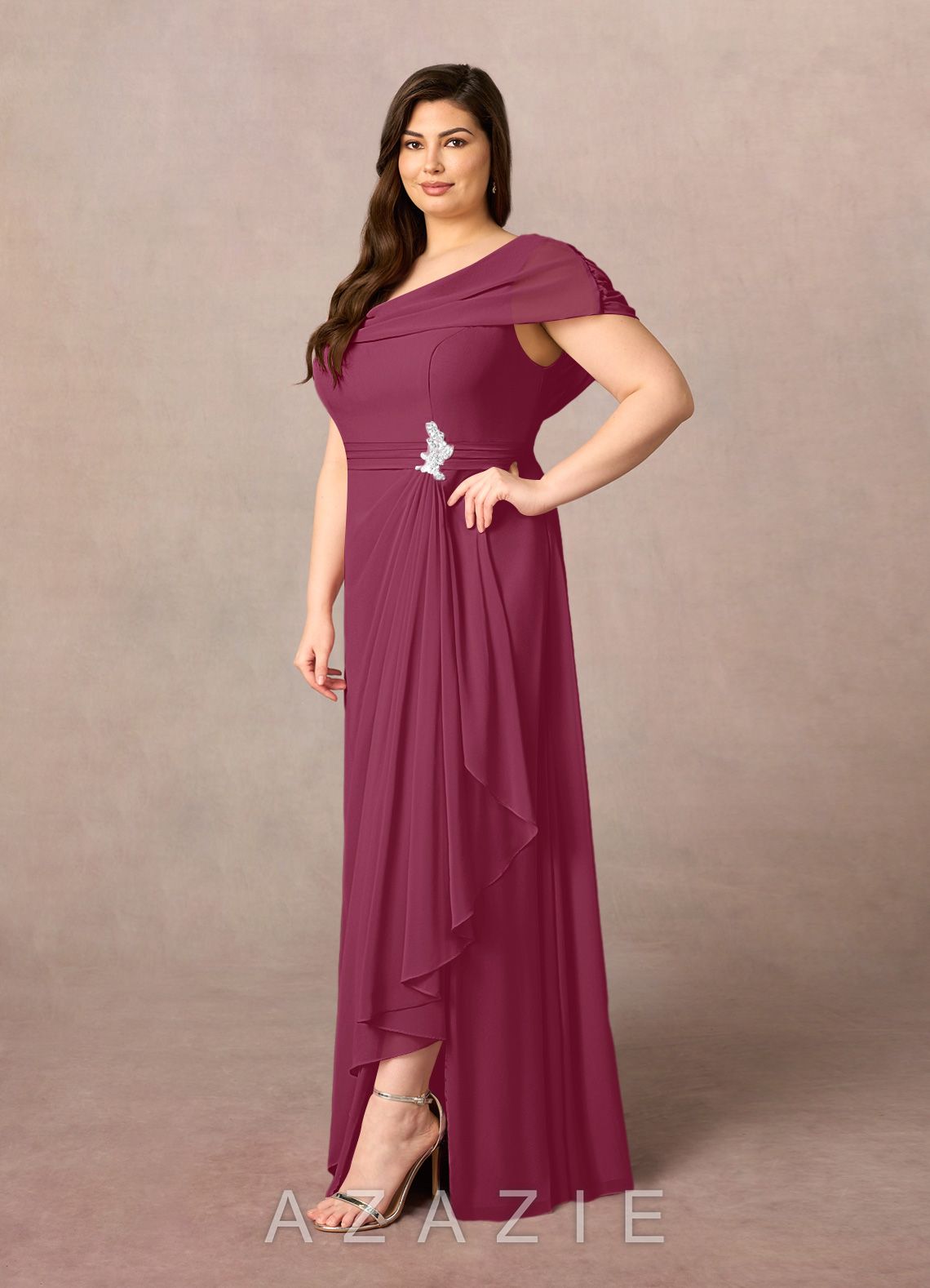 Azazie Mary Mulberry A-Line Side Slit Chiffon Dress mulberry