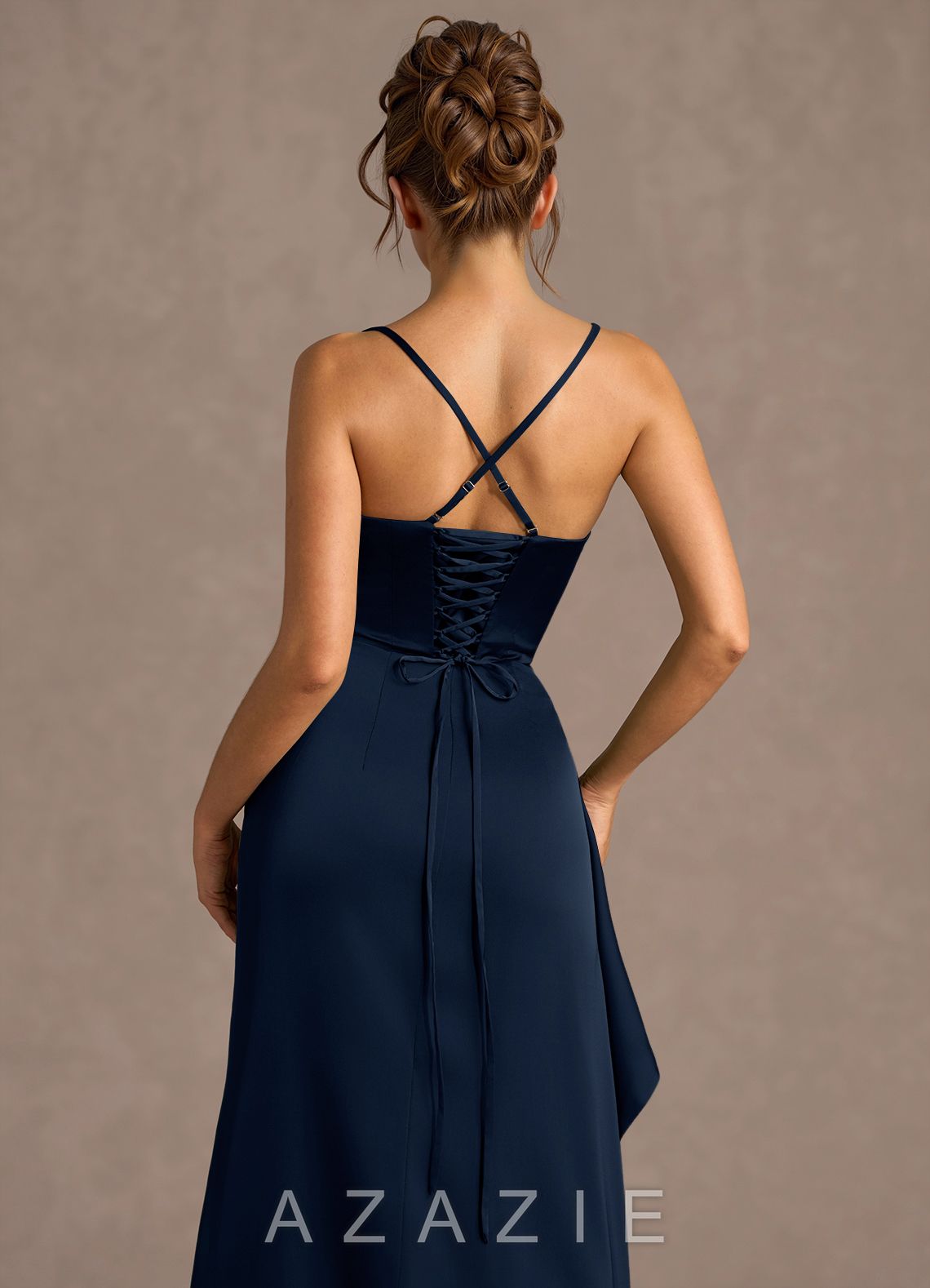 Thora Navy Open Back Prom Dress