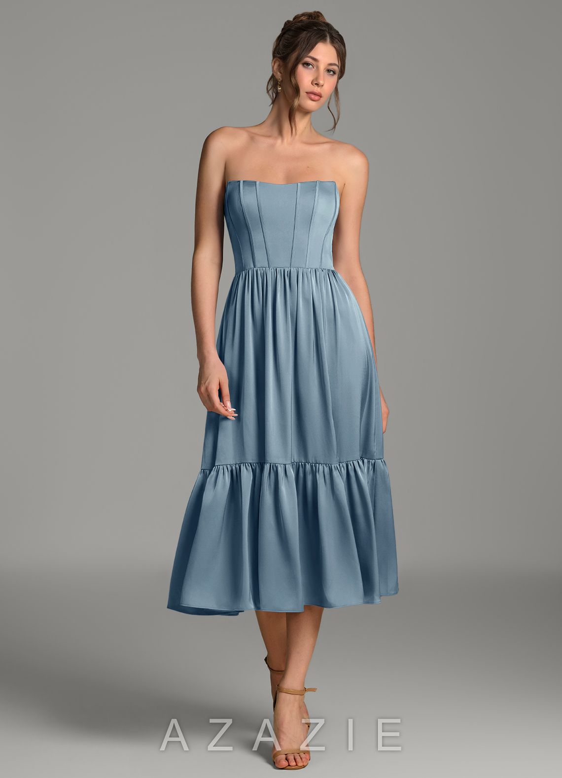 Azazie Delphina Dusty Blue A-Line Corset Stretch Satin Convertible Dress dusty_blue