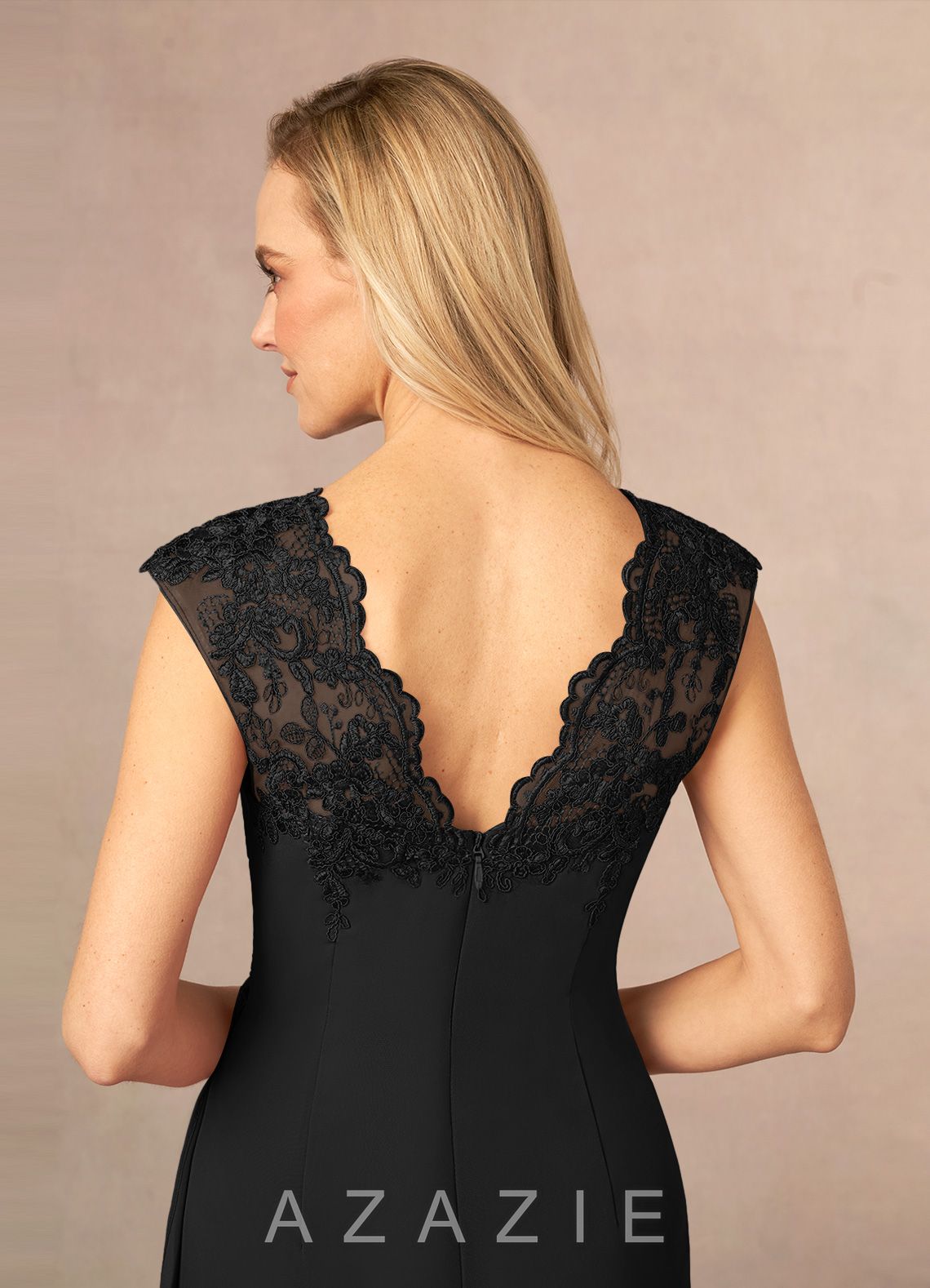 Azazie Gladys Black A-Line Queen Anne Lace Chiffon Dress black