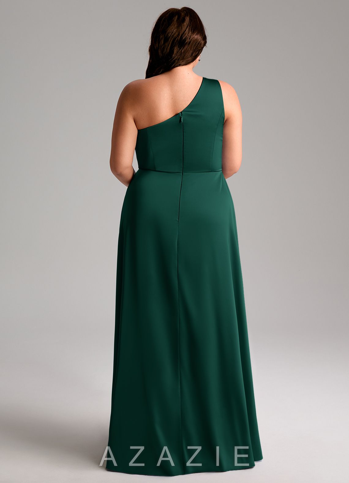 Azazie Brooke Emerald A-Line One Shoulder Stretch Satin Dress emerald