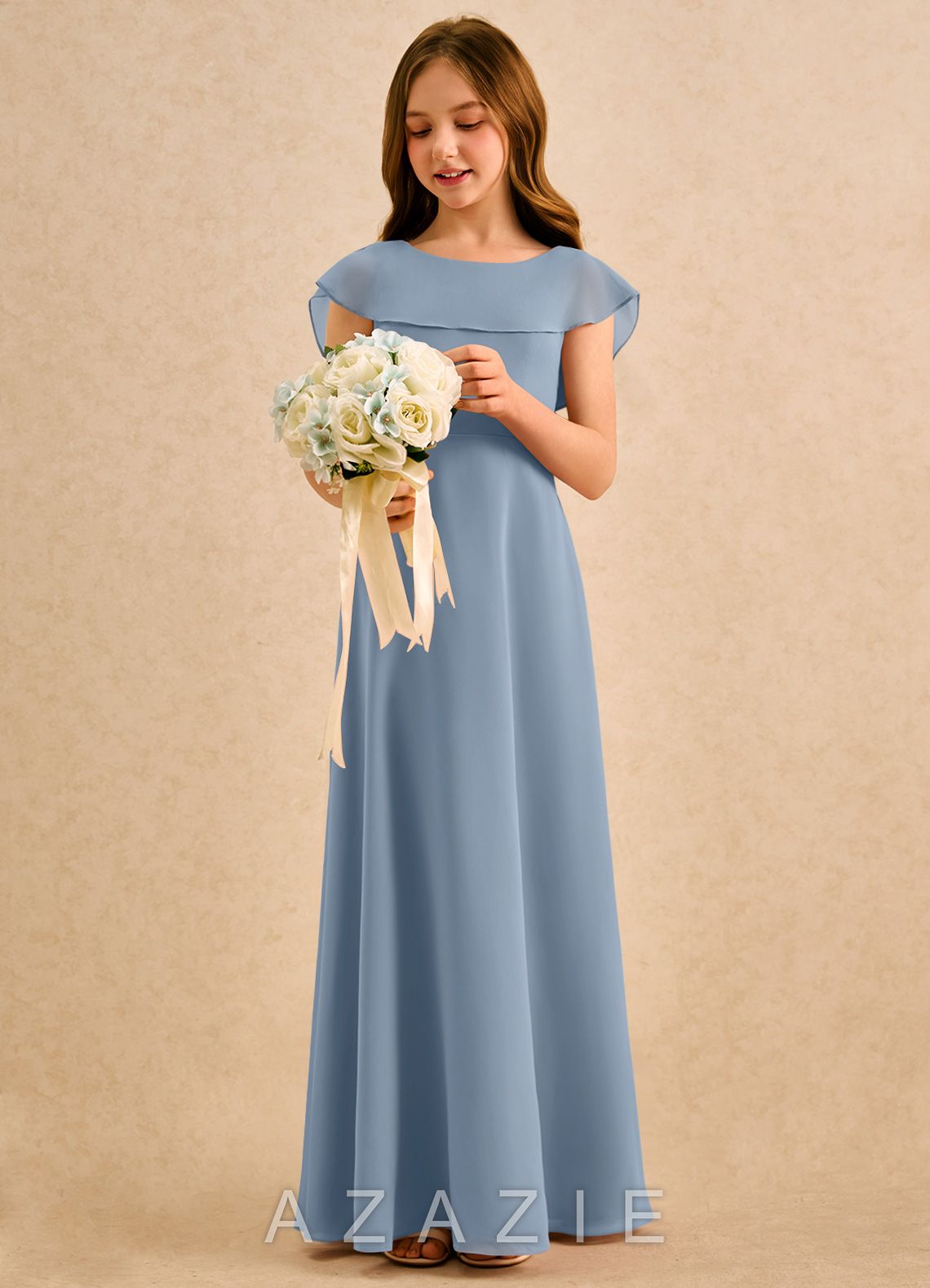 Azazie Kittie Girls Formal Dusty Blue A-Line Chiffon Dress dusty_blue