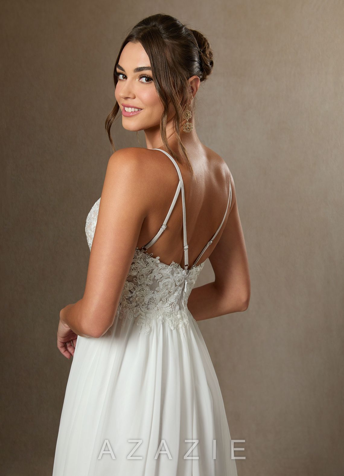Azazie Gala Wedding Dress Diamond White A-Line Lace Chiffon Dress diamond_white