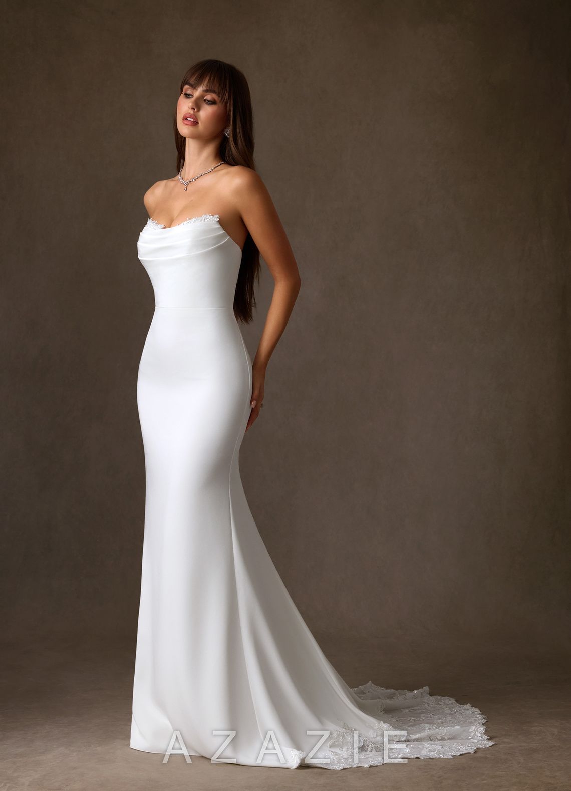 Azazie Selena Diamond White Mermaid Strapless Crepe Back Satin Dress