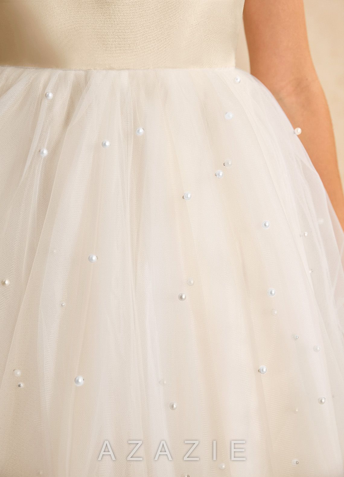 Azazie Esme Champagne Ball-Gown Bow Tulle Dress champagne