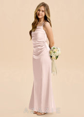 Azazie Nova Junior Blushing Pink Sheath Pleated Stretch Satin Dress