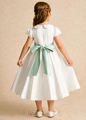 Azazie Deary Ivory Agave A-Line Bow Cotton Dress ivory/agave