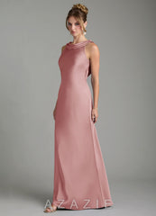 Azazie Aussie Dusty Rose Sheath Pleated Stretch Satin Dress dusty_rose