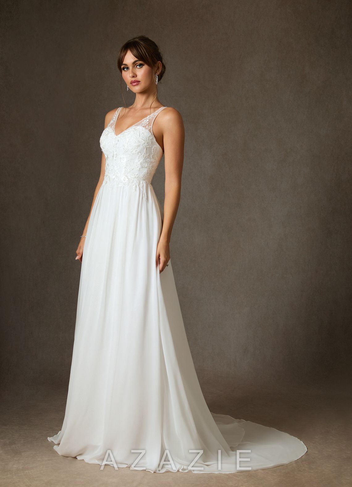 Azazie Carmella Wedding Dress Diamond White A-Line Sequins Chiffon Dress diamond_white