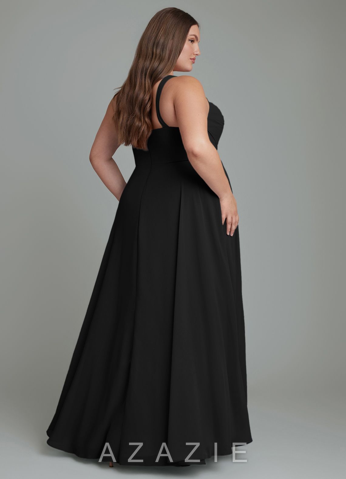 Azazie Shaude Black A-Line Pleated Chiffon Dress black