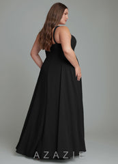 Azazie Shaude Black A-Line Pleated Chiffon Dress black
