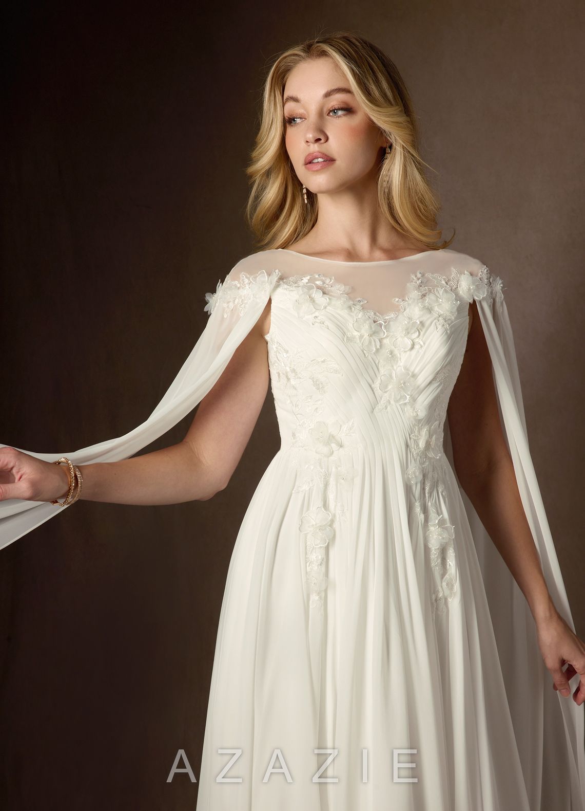 Azazie Linnea Wedding Dress Cream A-Line Scoop Chiffon Dress cream