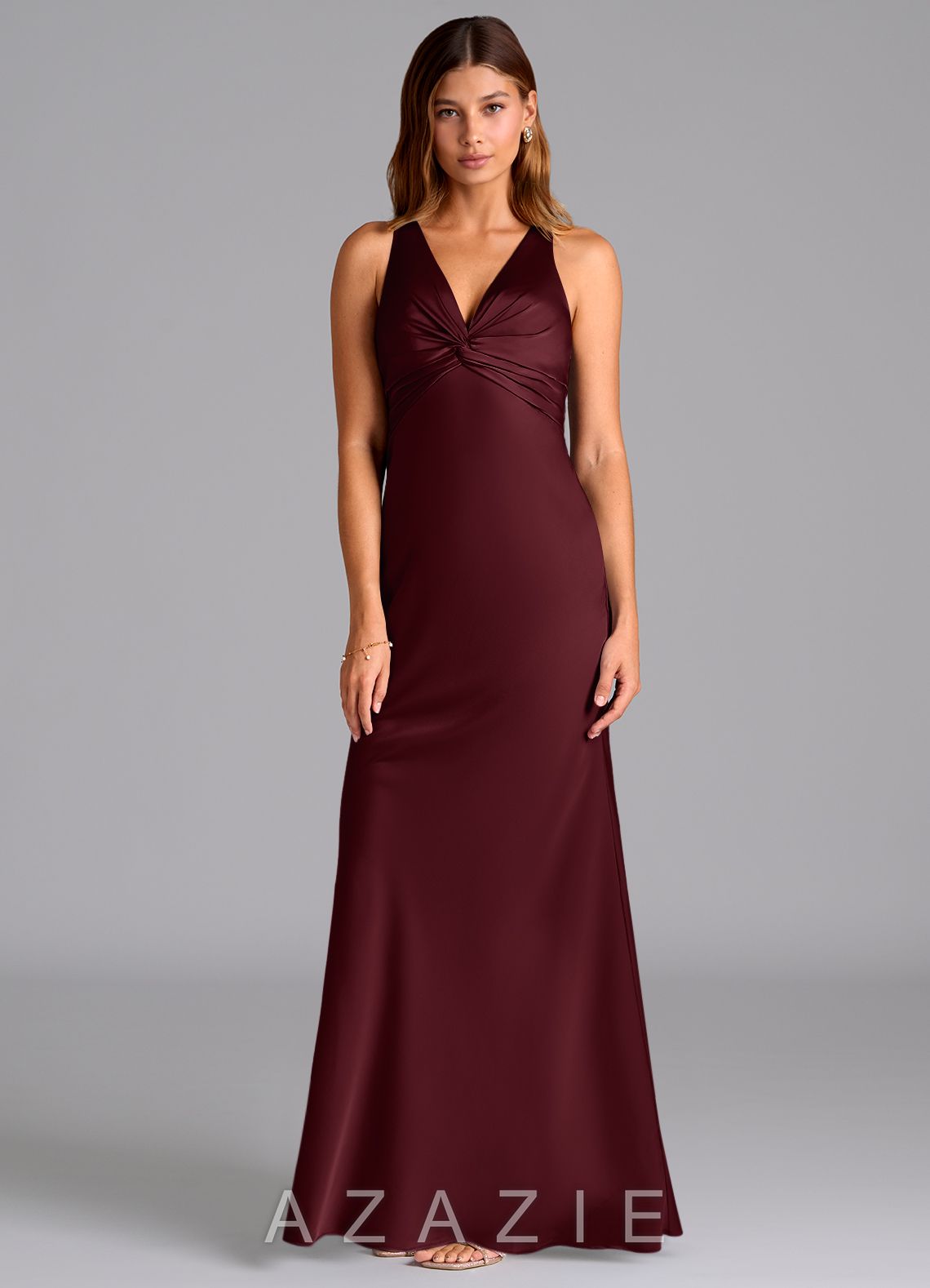 Azazie Hati Cabernet Mermaid Stretch Satin Dress cabernet