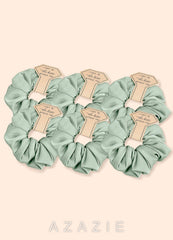 Matching Color Six-Piece Bridesmaid Stretch Satin Over Size Scrunchie Set