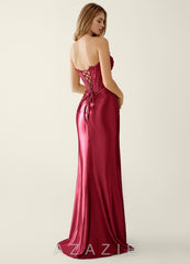 Sasha Burgundy Satin Wrap Corset Mermaid Prom Dress  burgundy